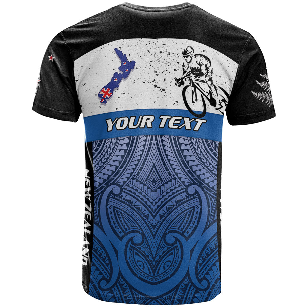 Personalised Cycling New Zealand T Shirt Aotearoa Map Fern Maori Pattern LT22 - Polynesian Pride