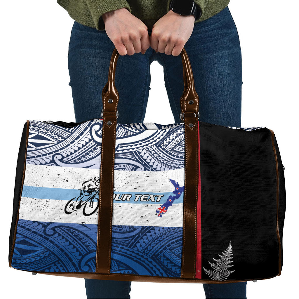 Personalised Cycling New Zealand Travel Bag Aotearoa Map Fern Maori Pattern LT22 Blue - Polynesian Pride