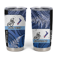 Personalised Cycling New Zealand Tumbler Cup Aotearoa Map Fern Maori Pattern LT22 Blue - Polynesian Pride