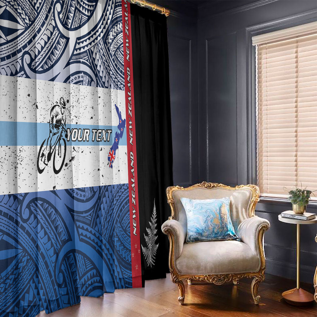 Personalised Cycling New Zealand Window Curtain Aotearoa Map Fern Maori Pattern LT22 - Polynesian Pride