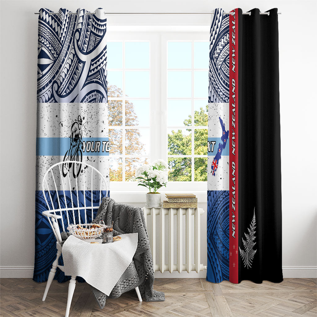 Personalised Cycling New Zealand Window Curtain Aotearoa Map Fern Maori Pattern LT22 - Polynesian Pride
