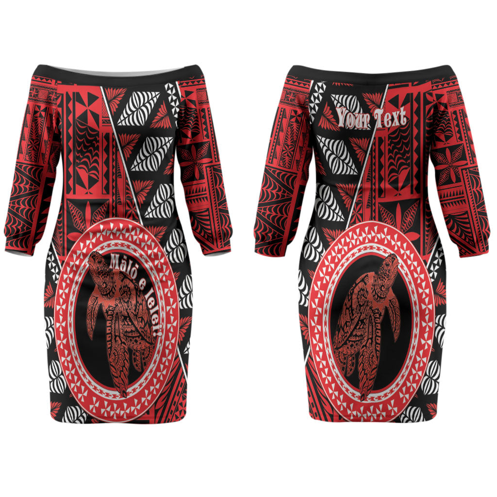 Personalised Tonga Language Week Couples Matching Off The Shoulder Long Sleeve Dress and Hawaiian Shirt Heilala Turtle Malo E Lelei