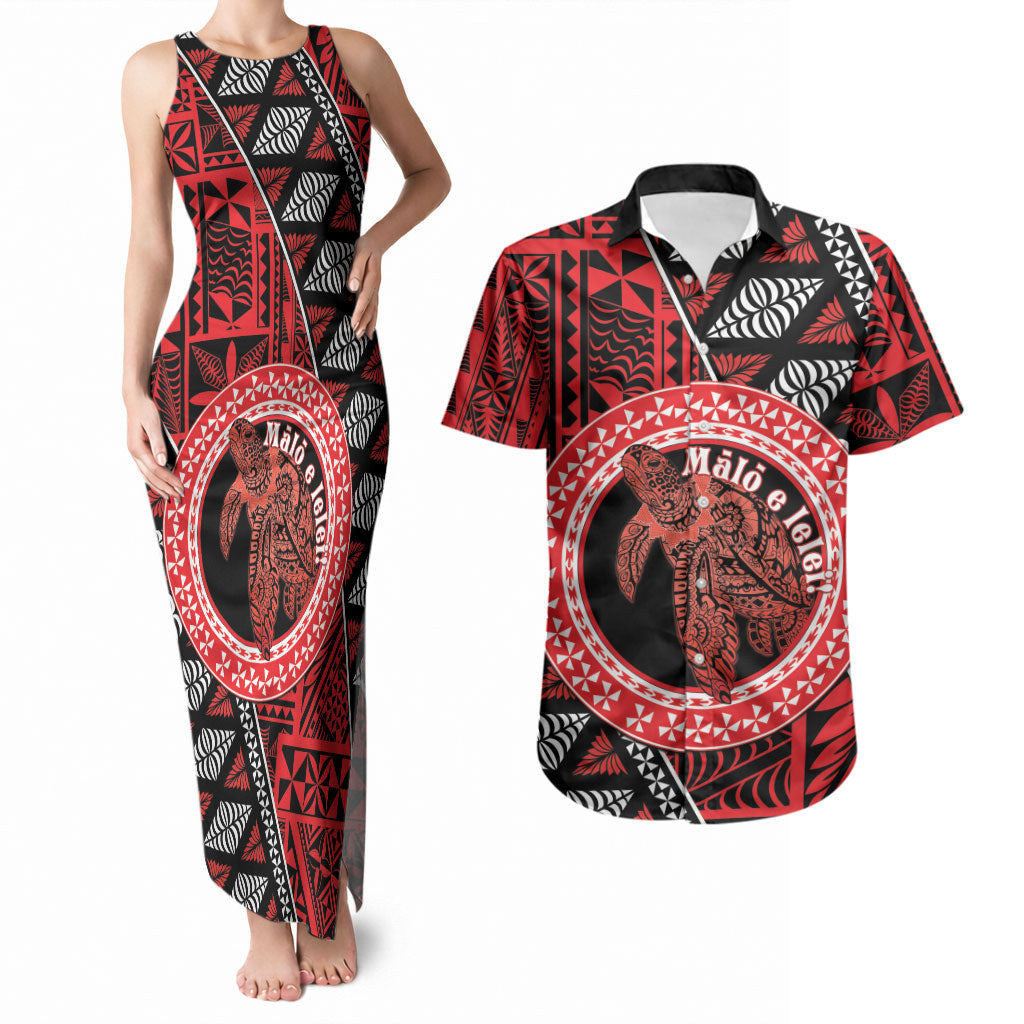 Personalised Tonga Language Week Couples Matching Tank Maxi Dress and Hawaiian Shirt Heilala Turtle Malo E Lelei