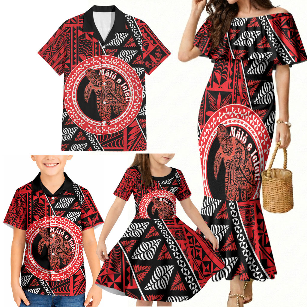 Personalised Tonga Language Week Family Matching Mermaid Dress and Hawaiian Shirt Heilala Turtle Malo E Lelei