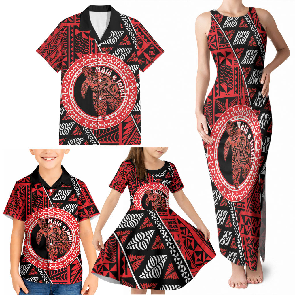 Personalised Tonga Language Week Family Matching Tank Maxi Dress and Hawaiian Shirt Heilala Turtle Malo E Lelei