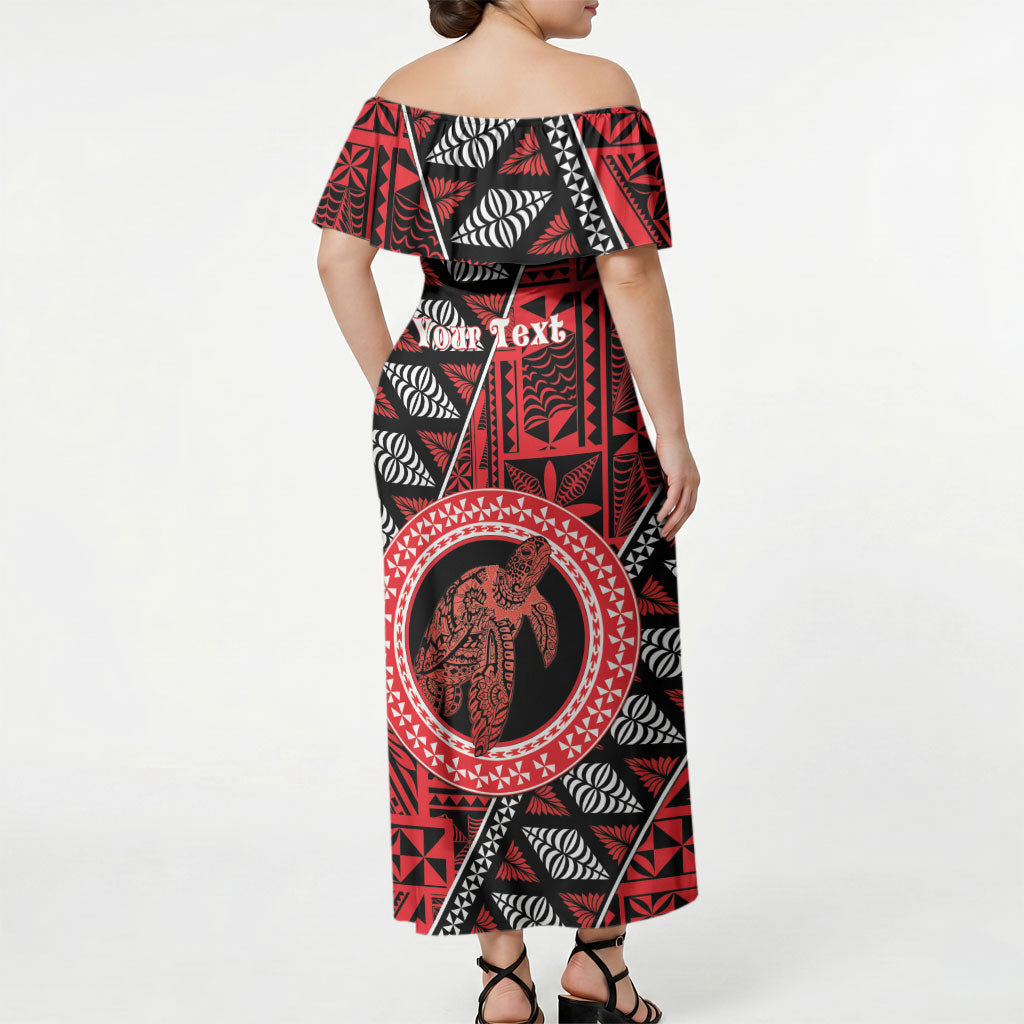 Personalised Tonga Language Week Off Shoulder Maxi Dress Heilala Turtle Malo E Lelei