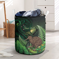 Kiwi New Zealand Personalised Laundry Basket Aotearoa Map Silver Fern Koru Pattern