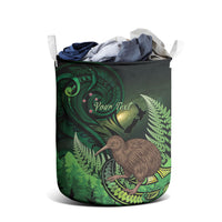 Kiwi New Zealand Personalised Laundry Basket Aotearoa Map Silver Fern Koru Pattern