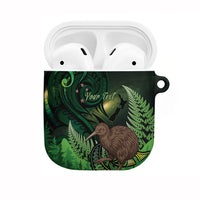 Kiwi New Zealand Personalised AirPods Case Aotearoa Map Silver Fern Koru Pattern LT22 Green - Polynesian Pride