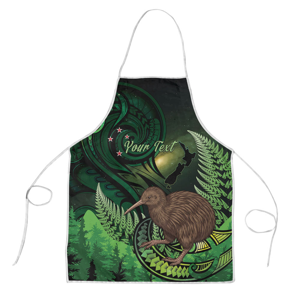 Kiwi New Zealand Personalised Apron Aotearoa Map Silver Fern Koru Pattern LT22 Green - Polynesian Pride