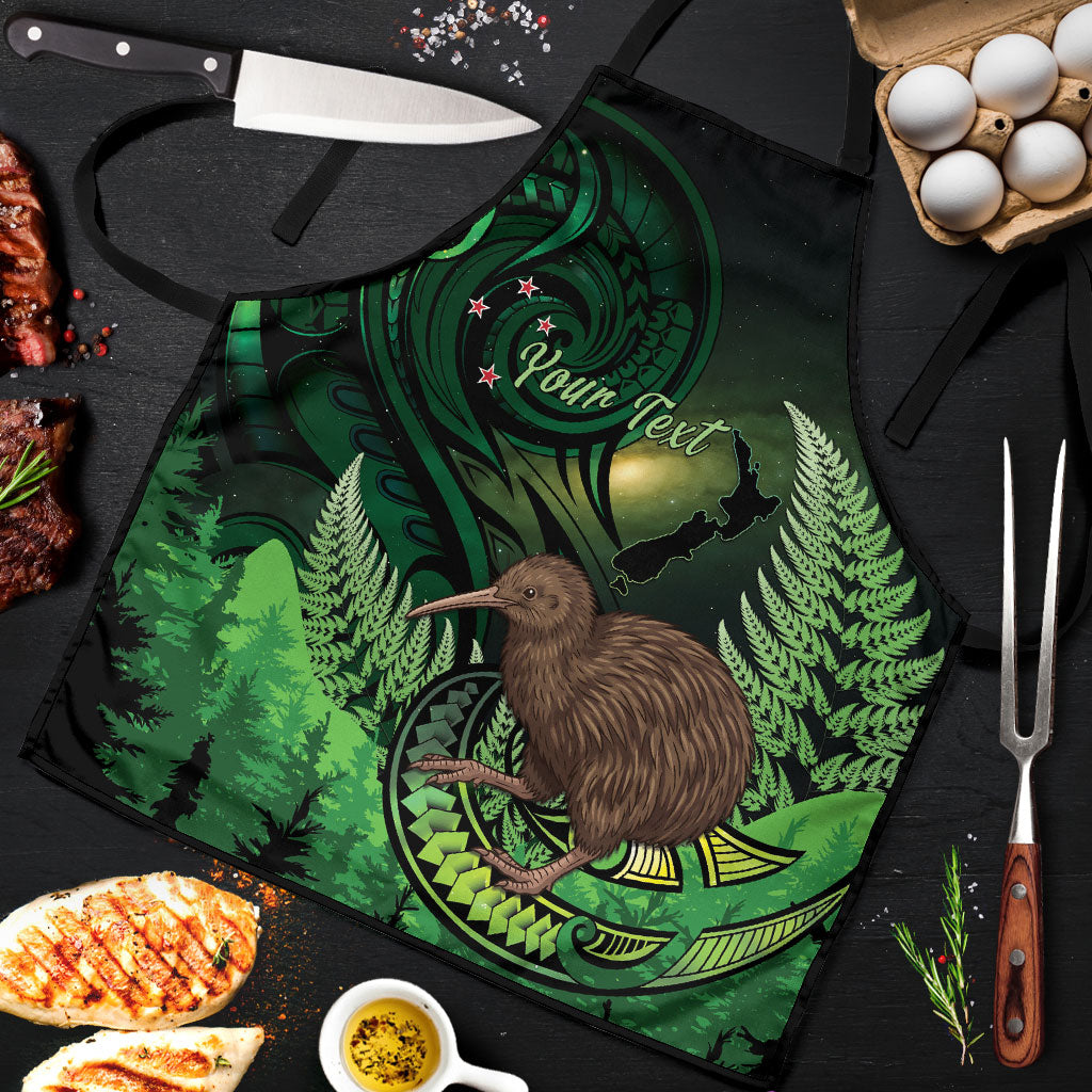 Kiwi New Zealand Personalised Apron Aotearoa Map Silver Fern Koru Pattern LT22 Green - Polynesian Pride