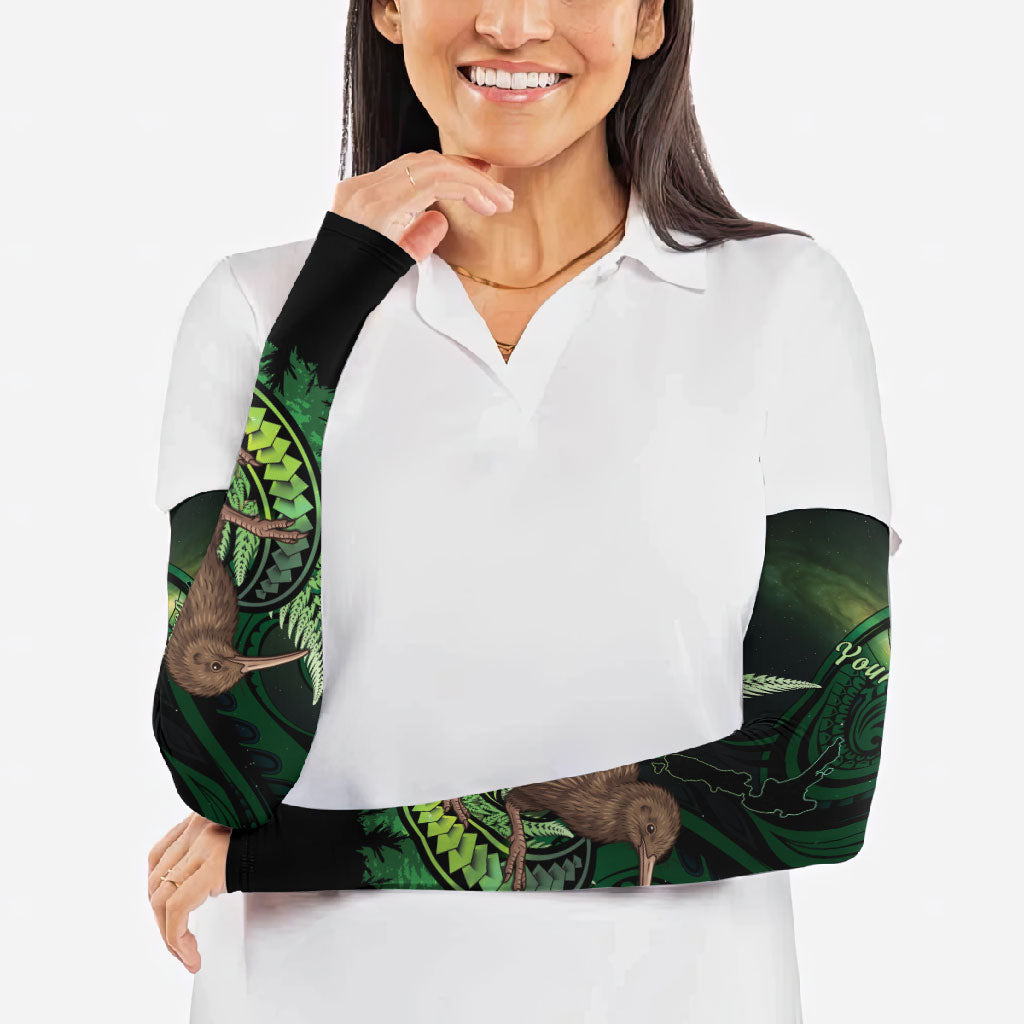 Kiwi New Zealand Personalised Arm Sleeves Aotearoa Map Silver Fern Koru Pattern LT22 - Polynesian Pride