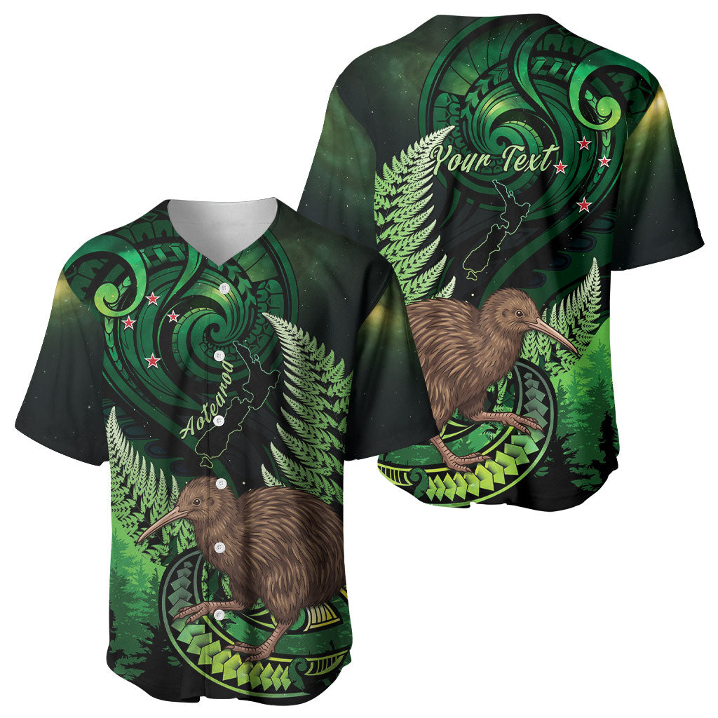 Kiwi New Zealand Personalised Baseball Jersey Aotearoa Map Silver Fern Koru Pattern LT22 - Polynesian Pride