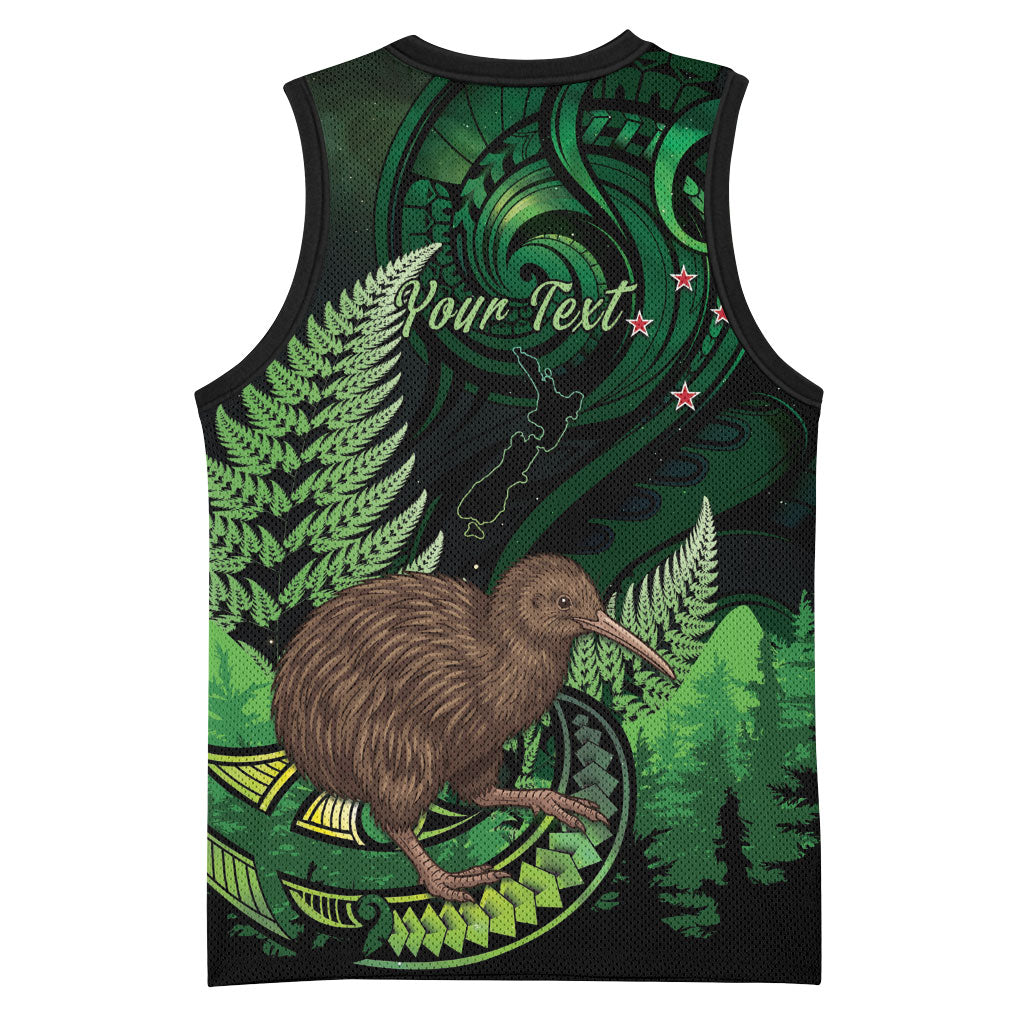 Kiwi New Zealand Personalised Basketball Jersey Aotearoa Map Silver Fern Koru Pattern LT22 - Polynesian Pride