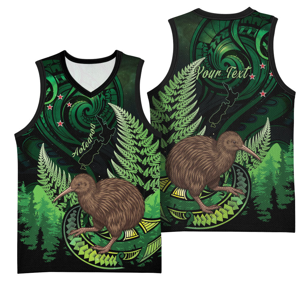 Kiwi New Zealand Personalised Basketball Jersey Aotearoa Map Silver Fern Koru Pattern LT22 - Polynesian Pride
