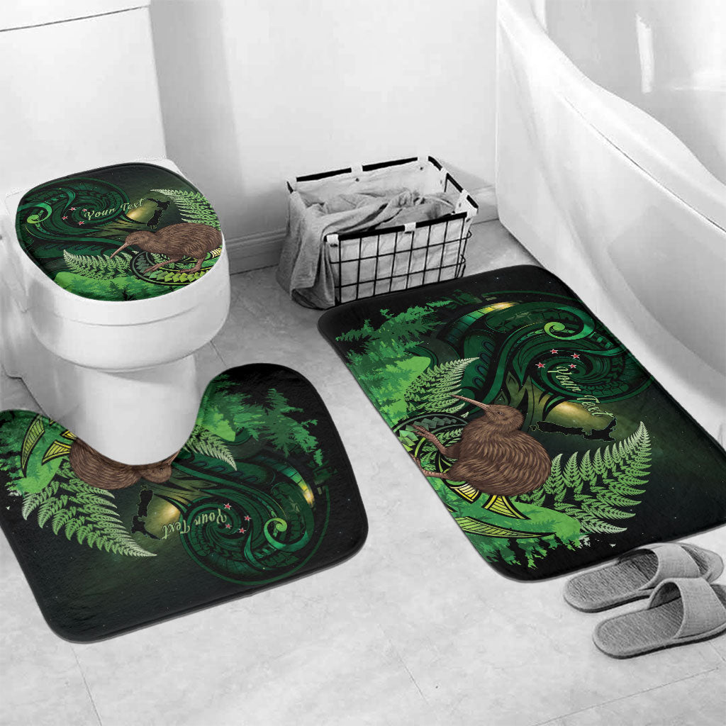 Kiwi New Zealand Personalised Bathroom Set Aotearoa Map Silver Fern Koru Pattern LT22 Mat Set Only (3 pcs) One Size Green - Polynesian Pride