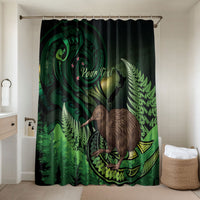 Kiwi New Zealand Personalised Bathroom Set Aotearoa Map Silver Fern Koru Pattern LT22 Shower Curtain Only Green - Polynesian Pride