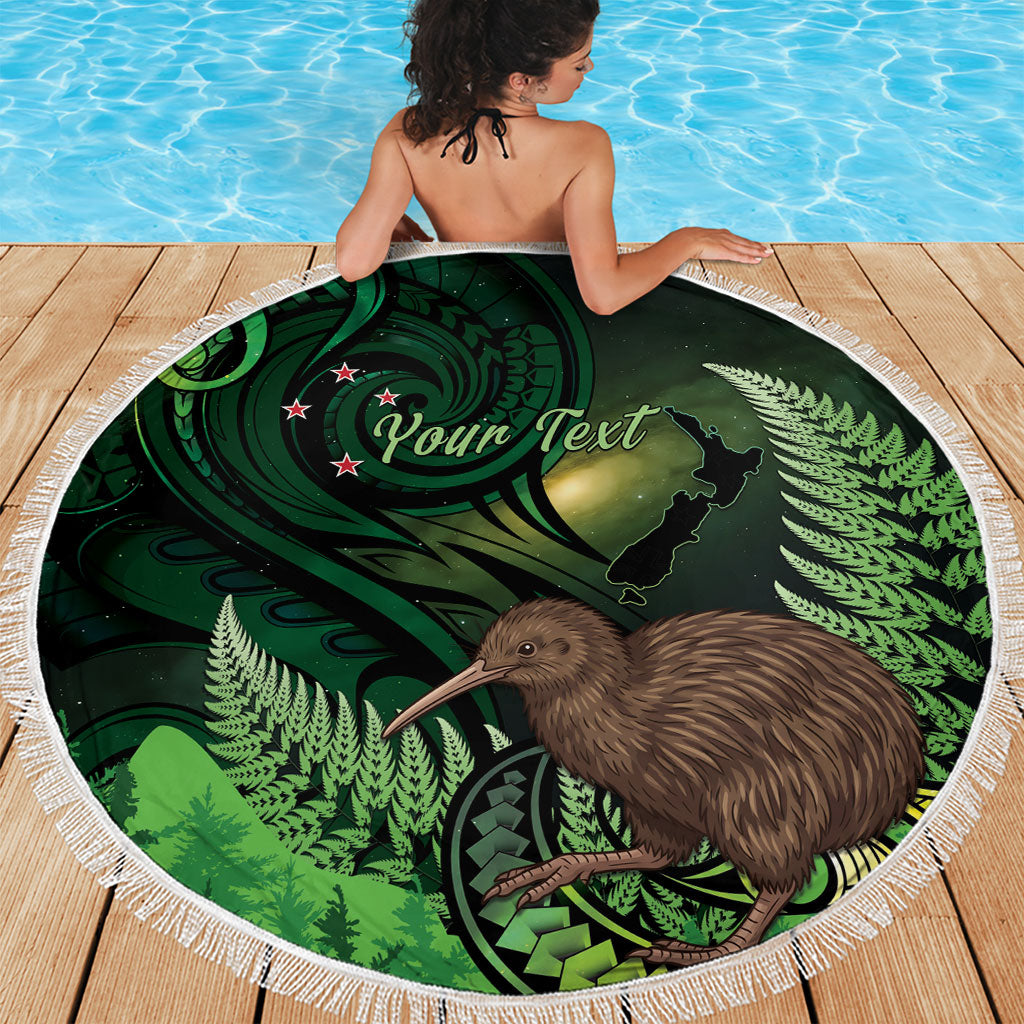 Kiwi New Zealand Personalised Beach Blanket Aotearoa Map Silver Fern Koru Pattern LT22 - Polynesian Pride