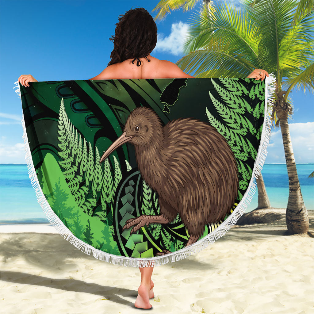 Kiwi New Zealand Personalised Beach Blanket Aotearoa Map Silver Fern Koru Pattern LT22 - Polynesian Pride