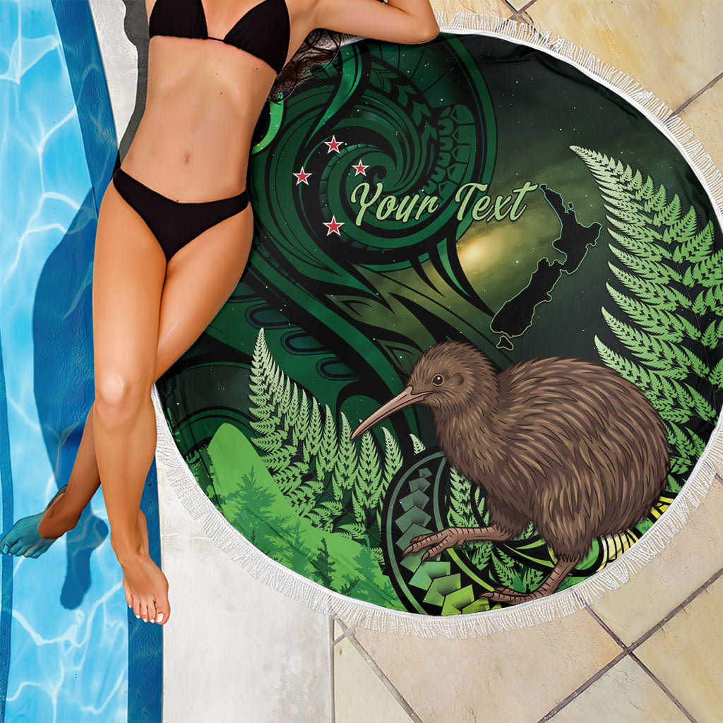 Kiwi New Zealand Personalised Beach Blanket Aotearoa Map Silver Fern Koru Pattern LT22 - Polynesian Pride