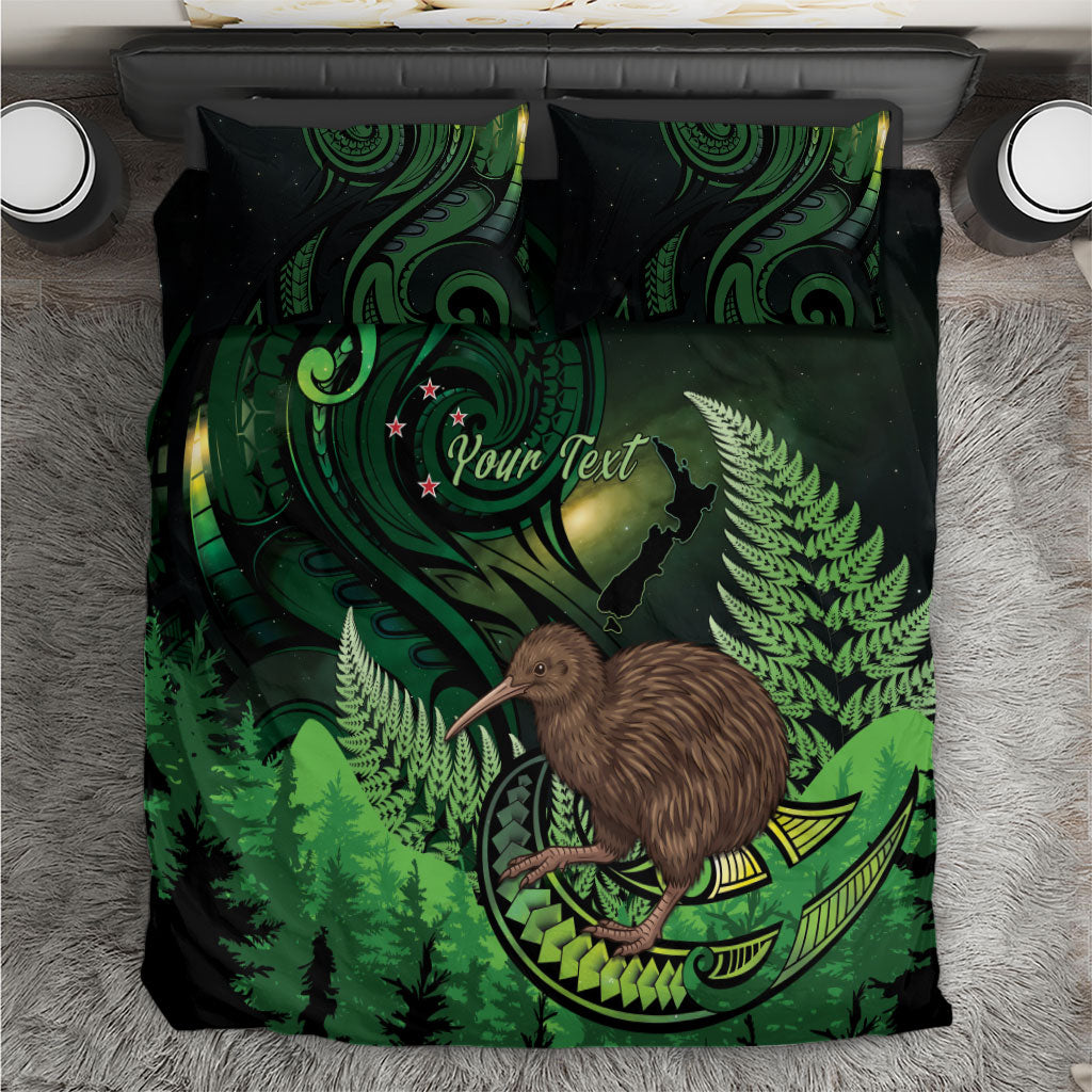 Kiwi New Zealand Personalised Bedding Set Aotearoa Map Silver Fern Koru Pattern