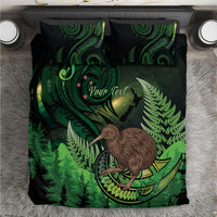 Kiwi New Zealand Personalised Bedding Set Aotearoa Map Silver Fern Koru Pattern LT22 Green - Polynesian Pride