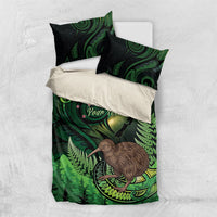 Kiwi New Zealand Personalised Bedding Set Aotearoa Map Silver Fern Koru Pattern LT22 US Twin 172cm x 218cm Green - Polynesian Pride