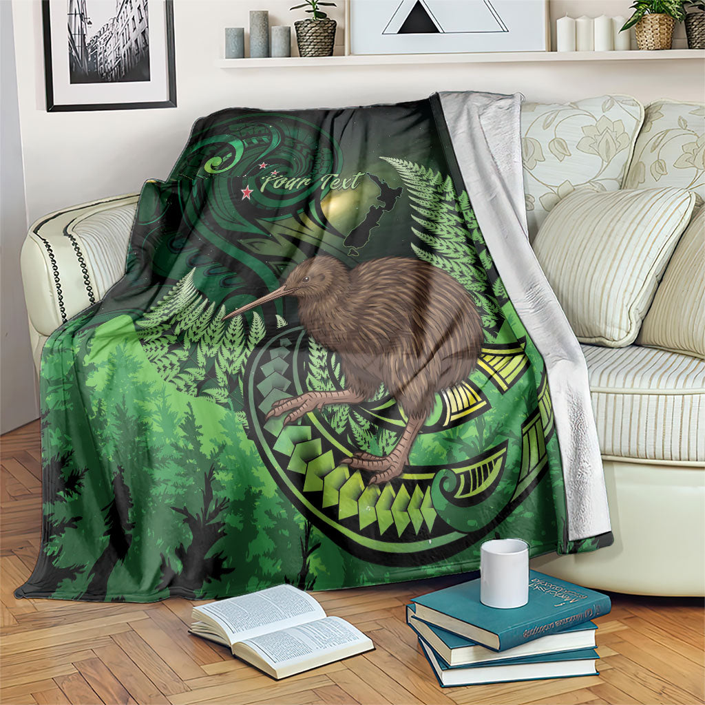 Kiwi New Zealand Personalised Blanket Aotearoa Map Silver Fern Koru Pattern LT22 Green - Polynesian Pride