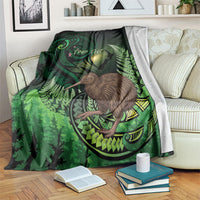 Kiwi New Zealand Personalised Blanket Aotearoa Map Silver Fern Koru Pattern LT22 Green - Polynesian Pride