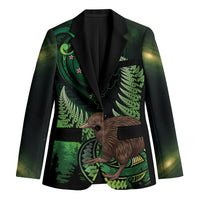 Kiwi New Zealand Personalised Blazer Aotearoa Map Silver Fern Koru Pattern LT22 Unisex Green - Polynesian Pride