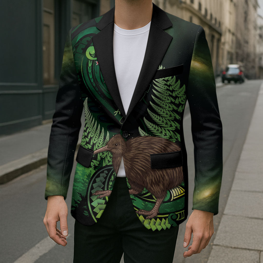 Kiwi New Zealand Personalised Blazer Aotearoa Map Silver Fern Koru Pattern LT22 - Polynesian Pride