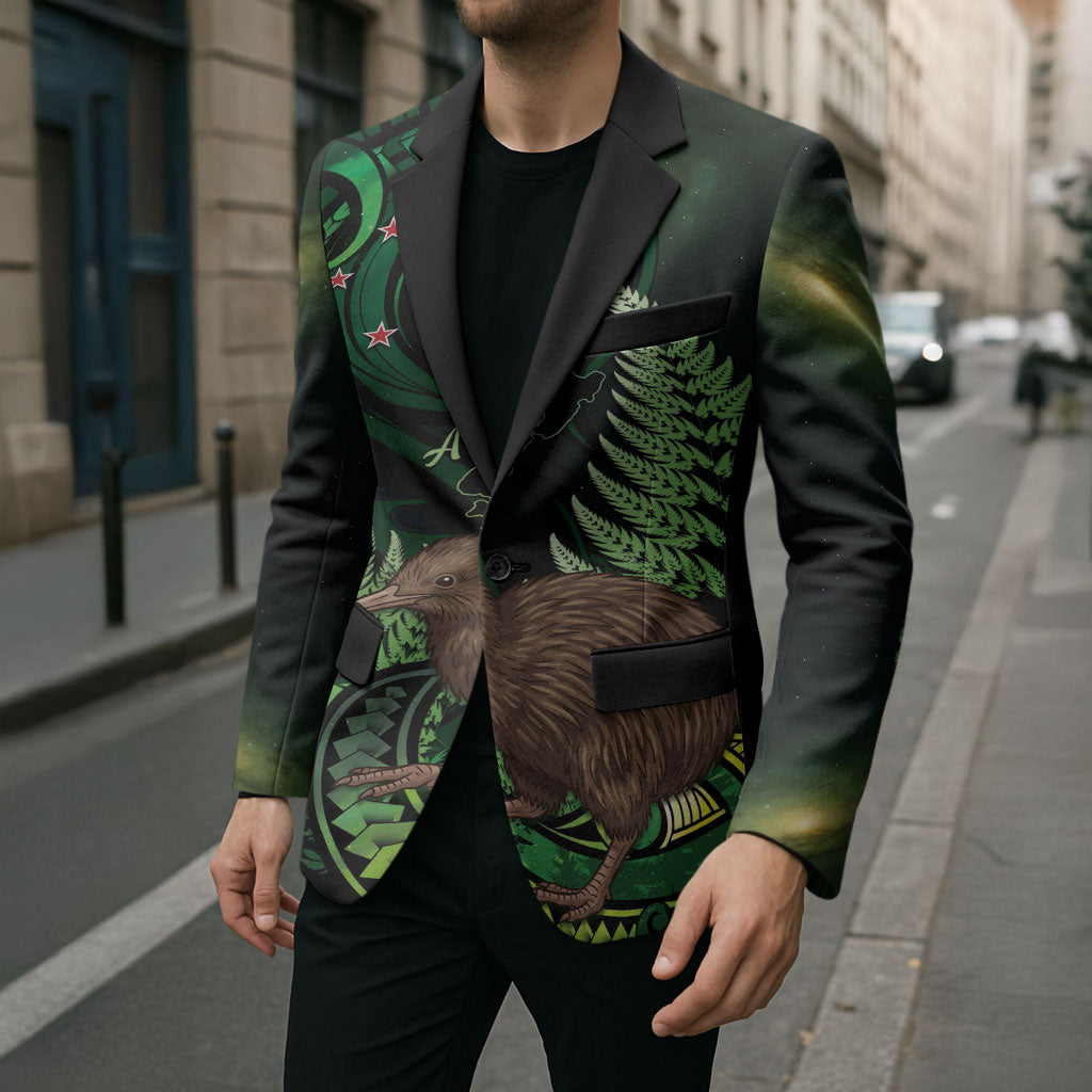Kiwi New Zealand Personalised Blazer Aotearoa Map Silver Fern Koru Pattern LT22 - Polynesian Pride