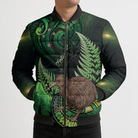 Kiwi New Zealand Personalised Bomber Puffer Jacket Aotearoa Map Silver Fern Koru Pattern LT22 - Polynesian Pride