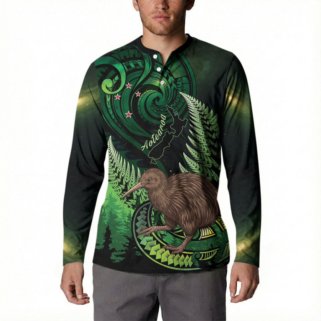 Kiwi New Zealand Personalised Button Sweatshirt Aotearoa Map Silver Fern Koru Pattern LT22 - Polynesian Pride