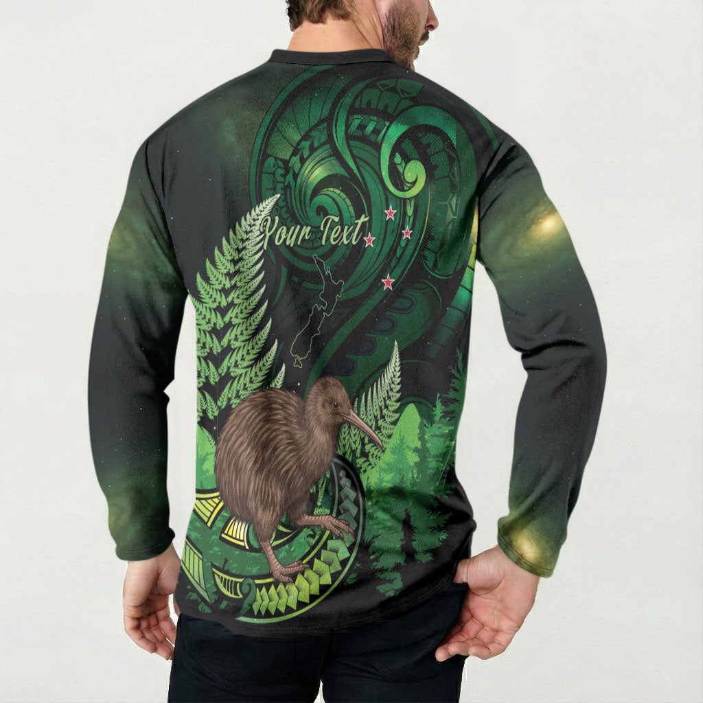 Kiwi New Zealand Personalised Button Sweatshirt Aotearoa Map Silver Fern Koru Pattern LT22 - Polynesian Pride