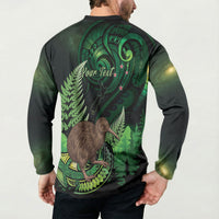 Kiwi New Zealand Personalised Button Sweatshirt Aotearoa Map Silver Fern Koru Pattern LT22 - Polynesian Pride