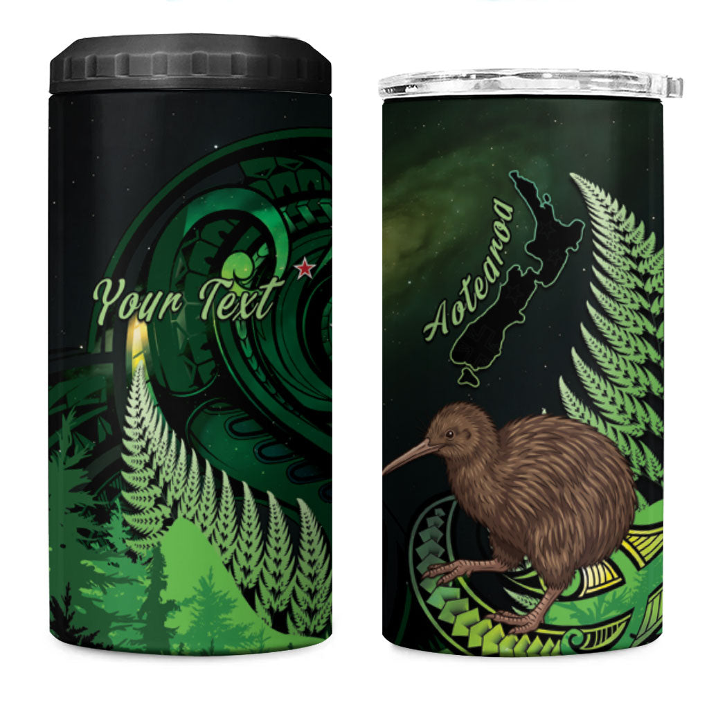 Kiwi New Zealand Personalised 4 in 1 Can Cooler Tumbler Aotearoa Map Silver Fern Koru Pattern LT22 One Size: 16 oz Green - Polynesian Pride