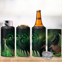 Kiwi New Zealand Personalised 4 in 1 Can Cooler Tumbler Aotearoa Map Silver Fern Koru Pattern LT22 - Polynesian Pride