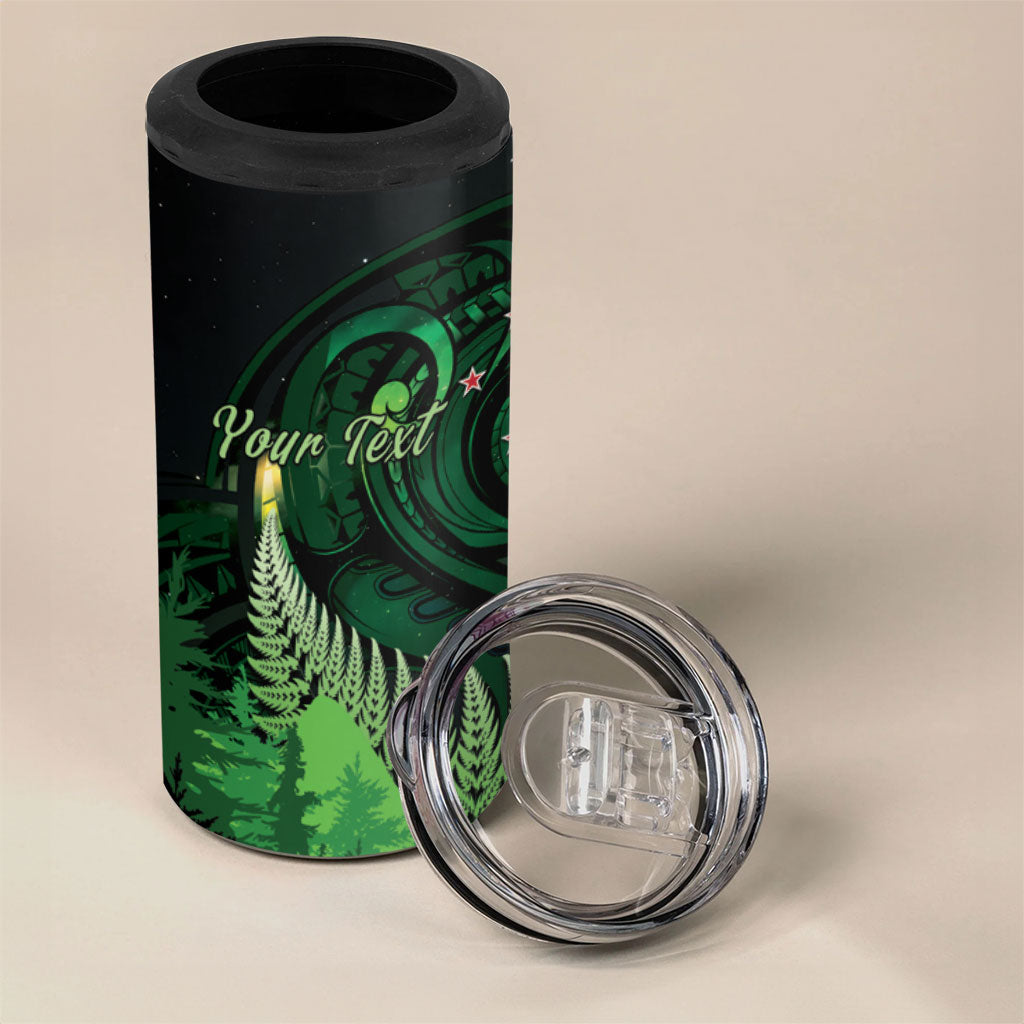 Kiwi New Zealand Personalised 4 in 1 Can Cooler Tumbler Aotearoa Map Silver Fern Koru Pattern LT22 - Polynesian Pride