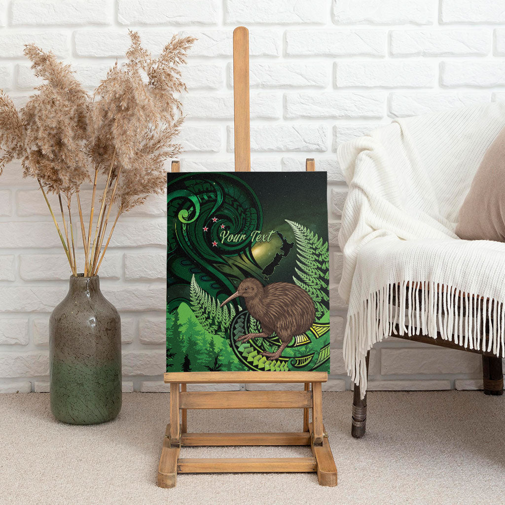Kiwi New Zealand Personalised Canvas Wall Art Aotearoa Map Silver Fern Koru Pattern