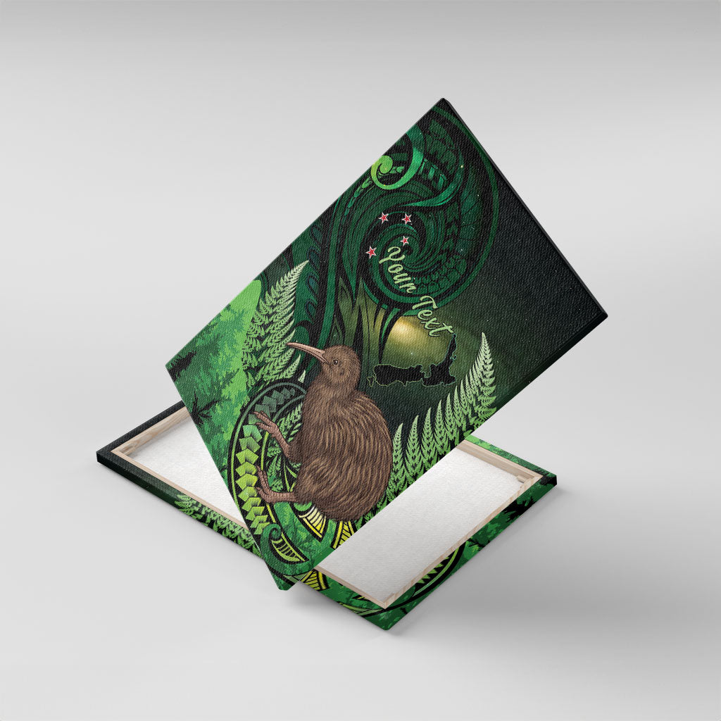 Kiwi New Zealand Personalised Canvas Wall Art Aotearoa Map Silver Fern Koru Pattern