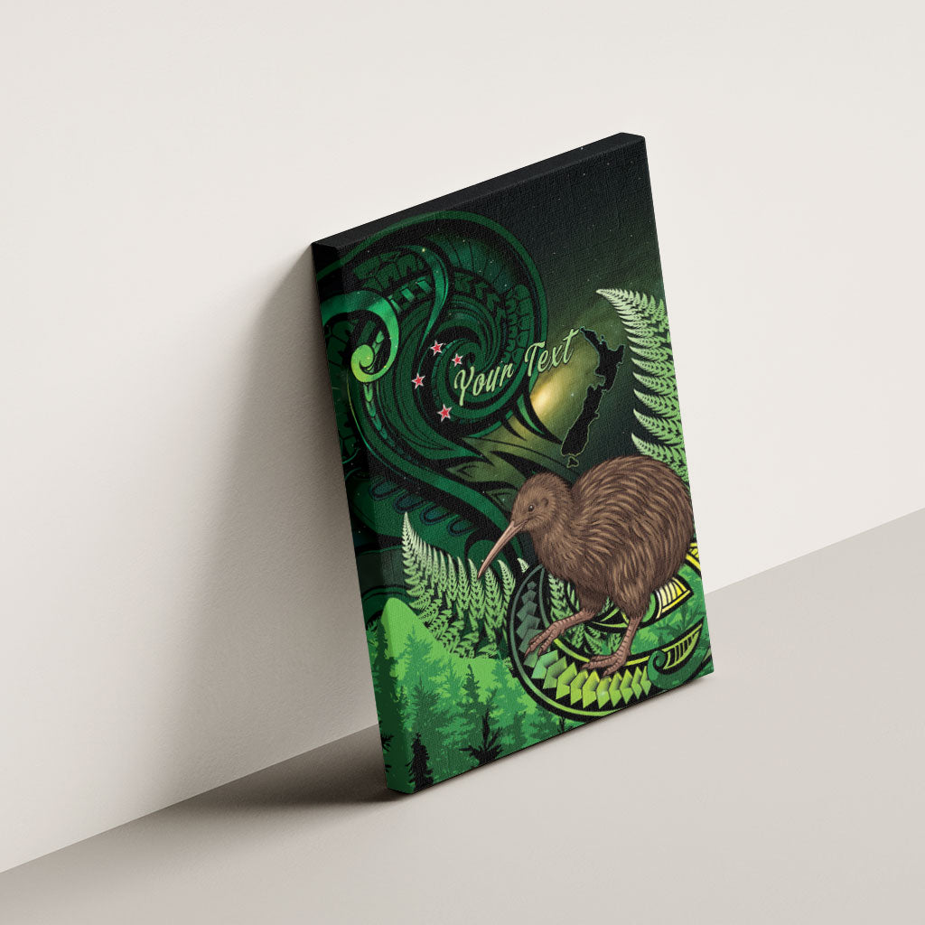 Kiwi New Zealand Personalised Canvas Wall Art Aotearoa Map Silver Fern Koru Pattern