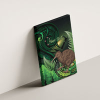 Kiwi New Zealand Personalised Canvas Wall Art Aotearoa Map Silver Fern Koru Pattern