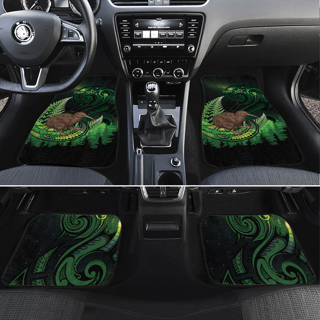 Kiwi New Zealand Personalised Car Mats Aotearoa Map Silver Fern Koru Pattern LT22 Set 4pcs Green - Polynesian Pride