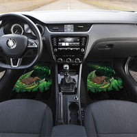 Kiwi New Zealand Personalised Car Mats Aotearoa Map Silver Fern Koru Pattern LT22 Set 2pcs - Front Green - Polynesian Pride