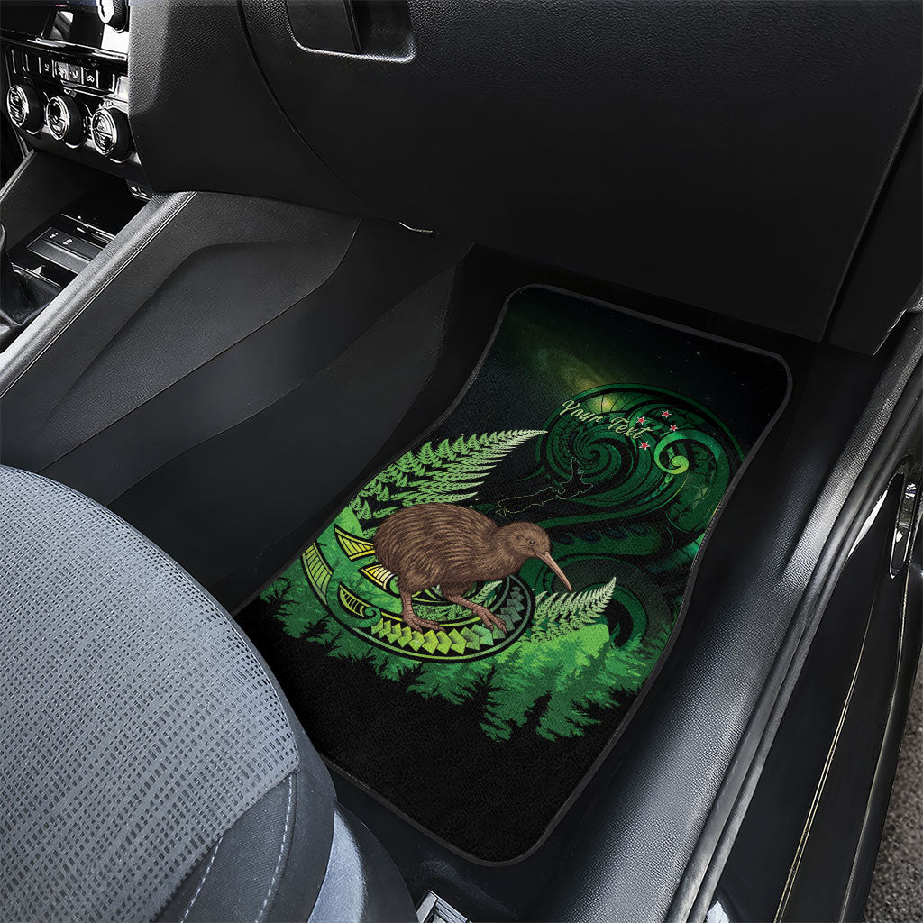 Kiwi New Zealand Personalised Car Mats Aotearoa Map Silver Fern Koru Pattern LT22 - Polynesian Pride