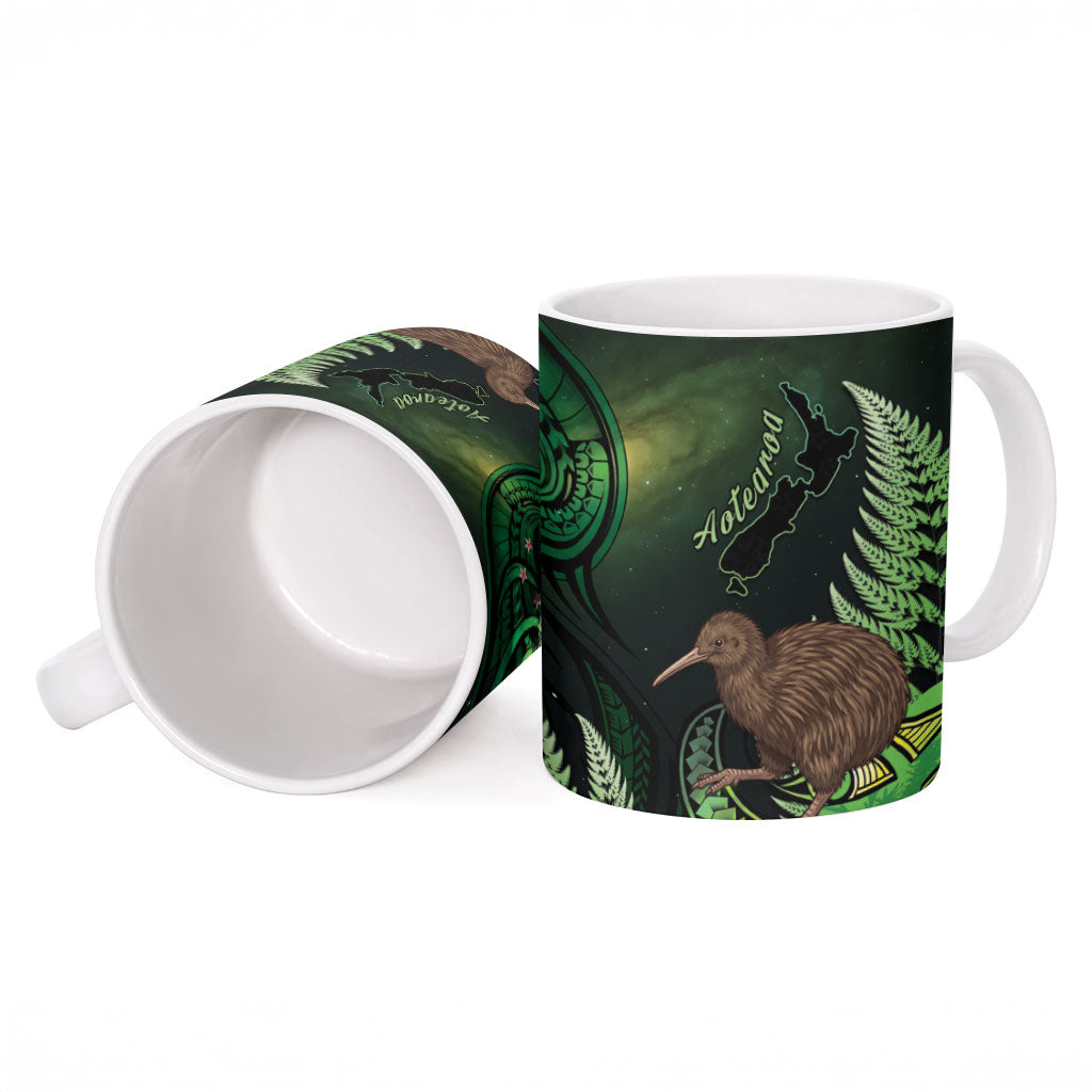 Kiwi New Zealand Personalised Ceramic Mug Aotearoa Map Silver Fern Koru Pattern LT22 - Polynesian Pride
