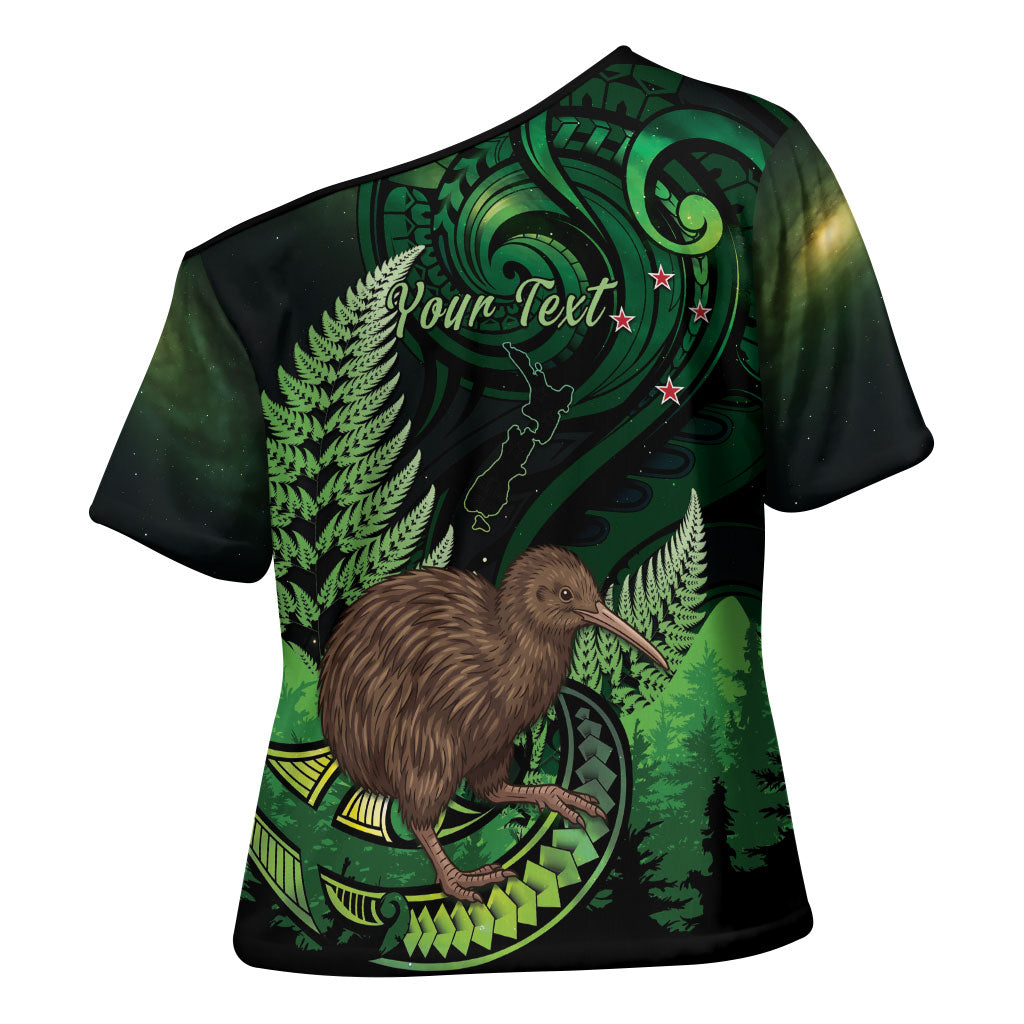 Kiwi New Zealand Personalised Cross Shoulder Shirt Aotearoa Map Silver Fern Koru Pattern LT22 - Polynesian Pride