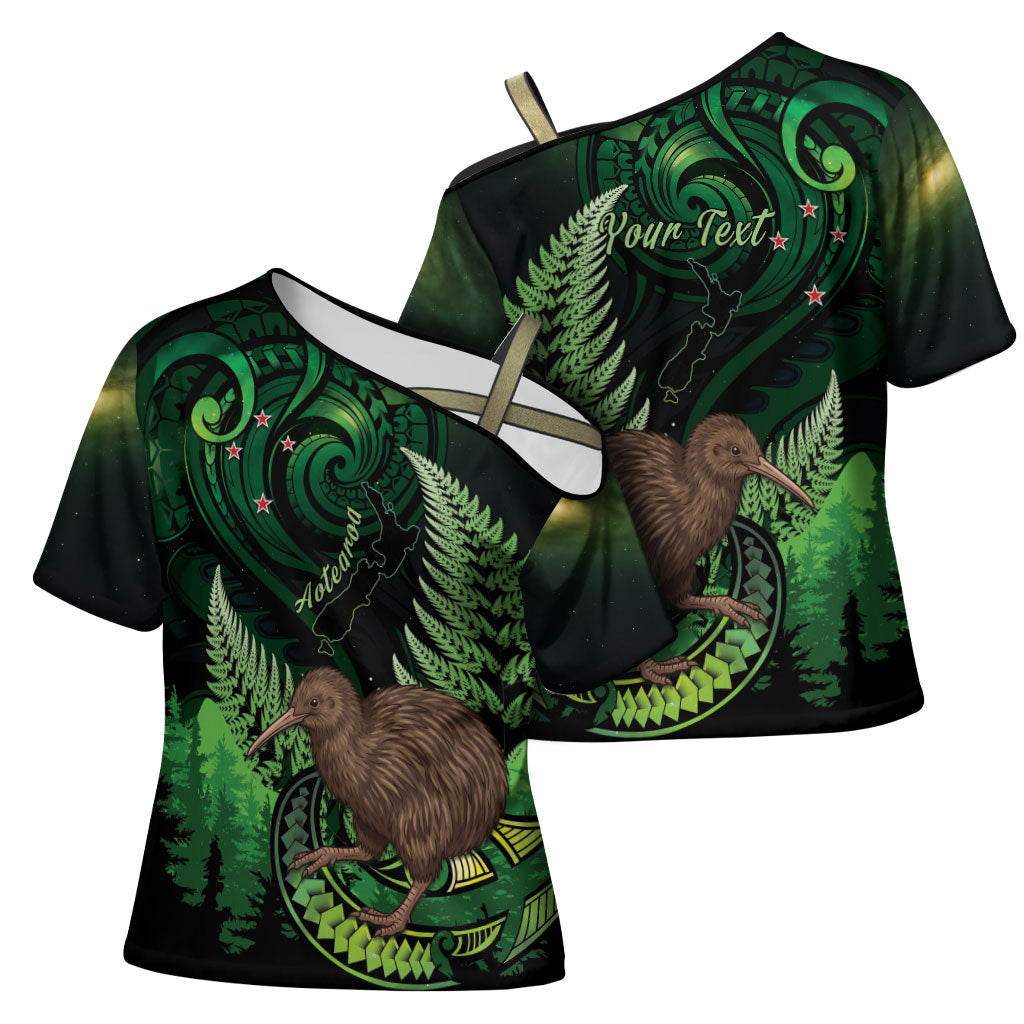 Kiwi New Zealand Personalised Cross Shoulder Shirt Aotearoa Map Silver Fern Koru Pattern LT22 - Polynesian Pride