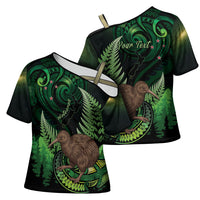 Kiwi New Zealand Personalised Cross Shoulder Shirt Aotearoa Map Silver Fern Koru Pattern LT22 - Polynesian Pride